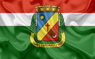 旗のCaruaru, 4k, シルクの質感, ブラジルの市, 赤絹の旗を, Caruaruフラグ, Pernambuco, ブラジル, 美術, 南米, Caruaru