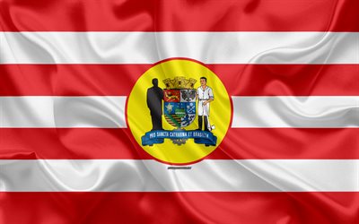 Flag of Blumenau, 4k, silk texture, Brazilian city, white red silk flag, Blumenau flag, Santa Catarina, Brazil, art, South America, Blumenau