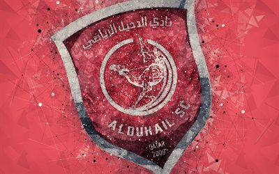 Al-Duhail SC, 4k, geometriska art, Qatar football club, logotyp, r&#246;d bakgrund, kreativa emblem, konst, Qatar Stars League, Doha, Qatar, Q-Ligan, fotboll