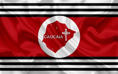 Lipun Caucaia, 4k, silkki tekstuuri, Brasilian kaupunki, valkoinen punainen musta silkki lippu, Caucaia lippu, Ceara, Brasilia, art, Etel&#228;-Amerikassa, Caucaia