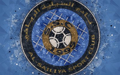 السيلية SC, 4k, الهندسية الفنية, قطر لكرة القدم, شعار, خلفية زرقاء, الإبداعية شعار, الفن, دوري نجوم قطر, الدوحة, قطر, س-الدوري, كرة القدم