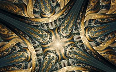 les fractales, de gris et de jaune, art 3d, motif floral, cr&#233;ation, art fractal