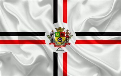 Flagga Itaquaquecetuba, 4k, siden konsistens, Brasiliansk stad, vit silk flag, Itaquaquecetuba flagga, Sao Paulo, Brasilien, konst, Sydamerika, Burlington