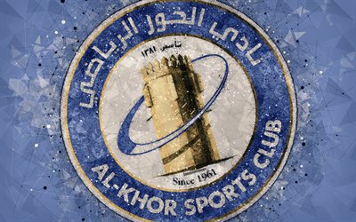 Al-Khor SC, 4k, geometrinen taide, Qatar jalkapallo club, logo, sininen tausta, luova tunnus, art, Qatar Stars League, Doha, Qatar, K-League, jalkapallo