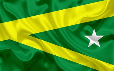 Flag of Maraba, 4k, silk texture, Brazilian city, green yellow silk flag, Maraba flag, Para, Brazil, art, South America, Maraba
