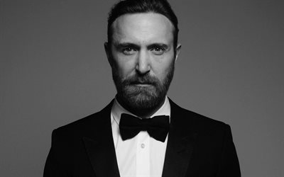 4k, David Guetta, 2018, superstars, franska DJ, svartvitt, killar, Dj: s, Guetta