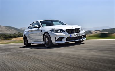 BMW M2, 2018, blanco coupe, F87, M2 Competencia, exterior, vista de frente, blanco nuevo M2, coches alemanes, BMW