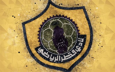 Qatar SC, 4k, geometriska art, Qatar football club, logotyp, gul bakgrund, kreativa emblem, konst, Qatar Stars League, Doha, Qatar, Q-Ligan, fotboll