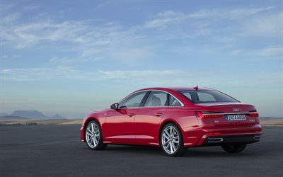 Audi A6, 2018, S-Line, takaa katsottuna, punainen sedan, ulkoa, uusi punainen A6, 55 TFSI, Nelj&#228;, Audi