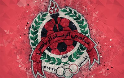 Al Rayyan SC, 4k, geometric art, la Qatar football club, logo, fond rouge, cr&#233;atif, embl&#232;me de l&#39;art, de la Qatar Stars League, l&#39;Ar-Rayyan, Qatar, Q-Ligue de football