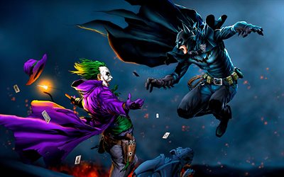 4k, Batman vs Joker, bataille, superheroe vs anti-h&#233;ros, le Joker, Batman