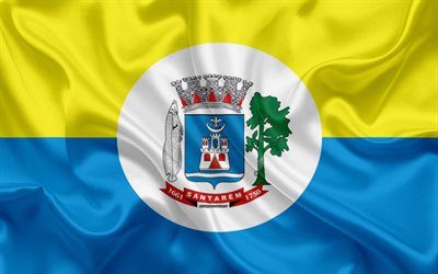 Flag of Santarem, 4k, silk texture, Brazilian city, yellow blue silk flag, Santarem flag, Para, Brazil, art, South America, Santarem