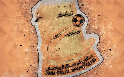 Umm Salal SC, 4k, geometric art, Qatar football club, logo, orange background, creative emblem, art, Qatar Stars League, Umm Salal, Qatar, Q-League, football