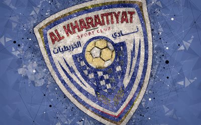 Al Kharaitiyat SC, 4k, geometric art, Qatar football club, logo, blue background, creative emblem, art, Qatar Stars League, Doha, Qatar, Q-League, football