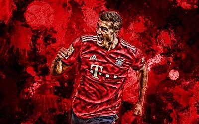 Robert Lewandowski, 2019, red paint splashes, Bayern Munich FC, Polish footballers, grunge art, Bundesliga, Germany, Lewandowski, soccer, football, FC Bayern