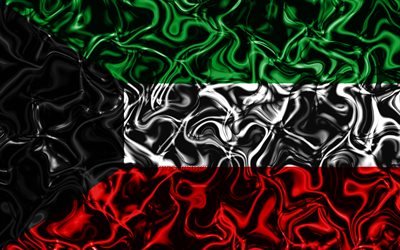 4k, Flagga av Kuwait, sammanfattning r&#246;k, Asien, nationella symboler, Kuwaitisk flagga, 3D-konst, Kuwait 3D-flagga, kreativa, Asiatiska l&#228;nder, Kuwait