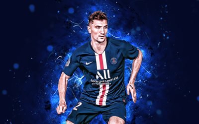 Thomas Meunier, 4k, season 2019-2020, Belgian footballers, defender, PSG, neon lights, Meunier, soccer, Ligue 1, football, Paris Saint-Germain