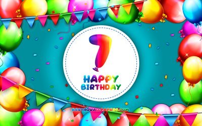 Happy 7th birthday, 4k, colorful balloon frame, Birthday Party, purple background, Happy 7 Years Birthday, creative, 7th Birthday, Birthday concept, 7th Birthday Party
