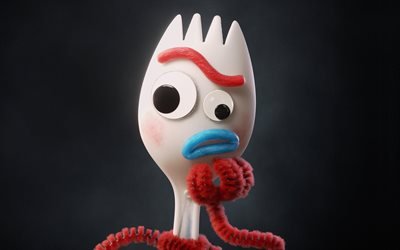 4k, Forky, cartoon characters, Toy Story 4, poster, Toy Story characters, 2019 movie, 3D-animation, 2019 Toy Story 4