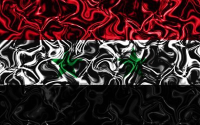 4k, Suriye Bayrak, soyut duman, Asya, ulusal semboller, 3D sanat, Suriye 3D bayrak, yaratıcı, Asya &#252;lkeleri, Suriye
