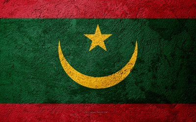 Mauritanian lippu, betoni rakenne, kivi tausta, Afrikka, Mauritania, liput kivi