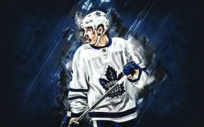 Mitchell Marner, Canadian hockey player, Toronto Maple Leafs, NHL, USA, hockey, blue stone background