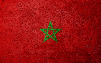 Lipun Marokko, betoni rakenne, kivi tausta, Marokon lippu, Afrikka, Marokko, liput kivi