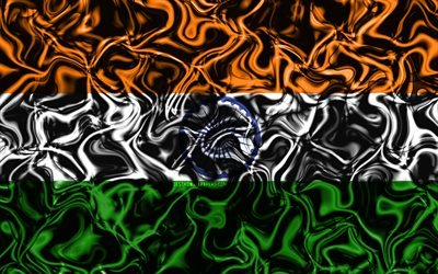 4k, Flag of India, abstract smoke, Asia, national symbols, Indian flag, 3D art, India 3D flag, creative, Asian countries, India