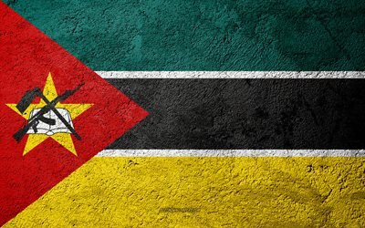 flagge von mosambik, beton, textur, stein, hintergrund, mosambik flagge, afrika, mosambik, flaggen auf stein