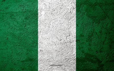 Nigerian lippu, betoni rakenne, kivi tausta, Afrikka, Nigeria, liput kivi