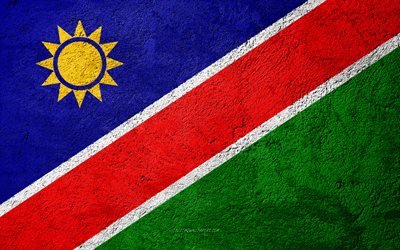 Flag of Namibia, concrete texture, stone background, Namibia flag, Africa, Namibia, flags on stone