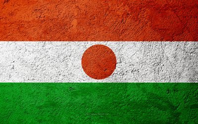 Flag of Niger, concrete texture, stone background, Niger flag, Africa, Niger, flags on stone