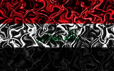 4k, Bandeira do Iraque, resumo de fuma&#231;a, &#193;sia, s&#237;mbolos nacionais, Bandeira do iraque, Arte 3D, Iraque 3D bandeira, criativo, Pa&#237;ses asi&#225;ticos, Iraque