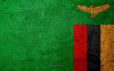 Flag of Zambia, concrete texture, stone background, Zambia flag, Africa, Zambia, flags on stone