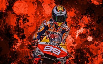 Jorge Lorenzo, orange paint splashes, MotoGP, 2019 bikes, Honda RC213V, grunge art, Jorge Lorenzo Guerrero, racing bikes, Repsol Honda Team, Honda