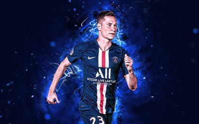 Julian Draxler, 4k, kaudella 2019-2020, saksalaiset jalkapalloilijat, Keskikentt&#228;pelaaja, PSG, neon valot, Draxler, jalkapallo, League 1, Paris Saint-Germain