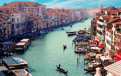 Venedig, kanalen, stadsbilden, landm&#228;rke, staden p&#229; vattnet, b&#229;tar, Italien