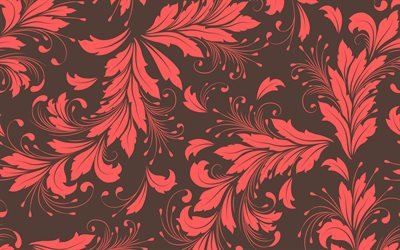 red brown floral retro texture, floral retro background, texture with floral ornaments, retro texture