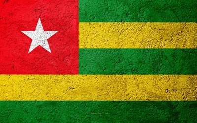 Flag of Togo, concrete texture, stone background, Togo flag, Africa, Togo, flags on stone