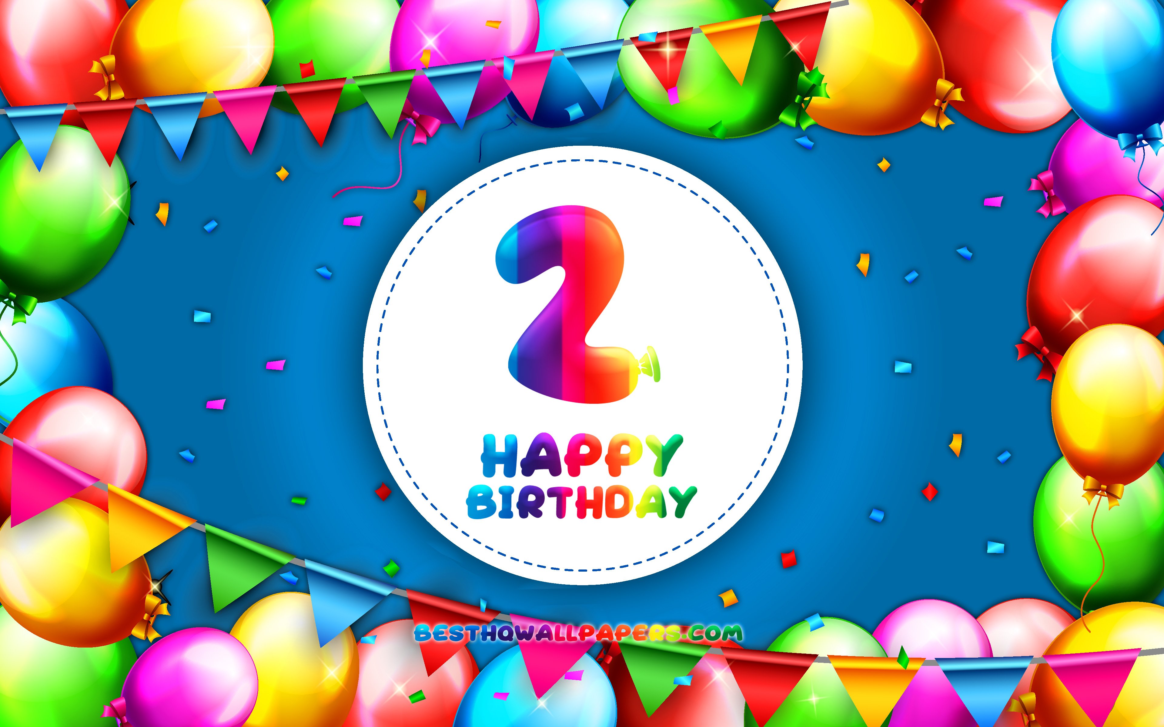 Download wallpapers Happy 2nd birthday, 4k, colorful balloon frame, Birthday  Party, purple background, Happy 2 Years Birthday, creative, 2nd Birthday,  Birthday concept, 2nd Birthday Party for desktop with resolution 3840x2400.  High Quality