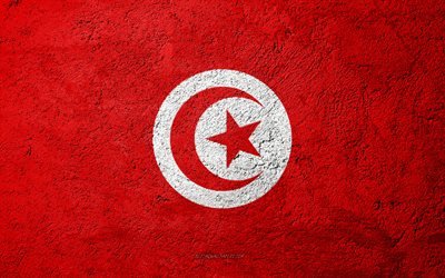 Flag of Tunisia, concrete texture, stone background, Tunisia flag, Africa, Tunisia, flags on stone