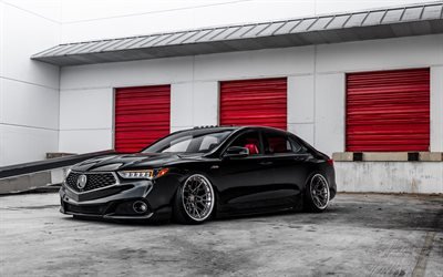 Acura TLX A-Spec, tuning, 2019 cars, low rider, Vossen Wheels, M-X3, 2019 Acura TLX, japanese cars, black TLX, Acura