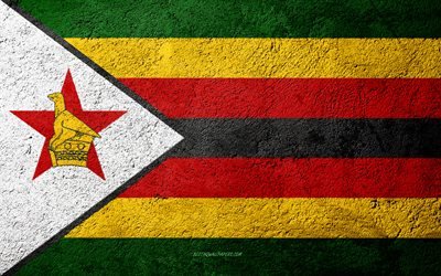 Flag of Zimbabwe, concrete texture, stone background, Zimbabwe flag, Africa, Zimbabwe, flags on stone