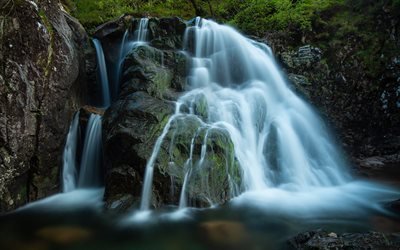 vattenfall, forest lake, stenar, vatten begrepp, milj&#246;, vackra vattenfall