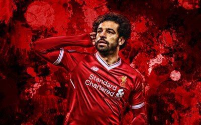 Mohamed Salah, 2019, red paint splashes, Liverpool FC, Egyptian footballers, grunge art, Premier League, England, Mohamed Salah Hamed Mahrous Ghaly, soccer, football, LFC, Mo Salah
