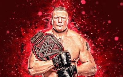 Brock Lesnar, 4k, american lutadores, WWE, wrestling, luzes de neon, Brock Edward Lesnar, lutadores, Brock Lesnar 4K