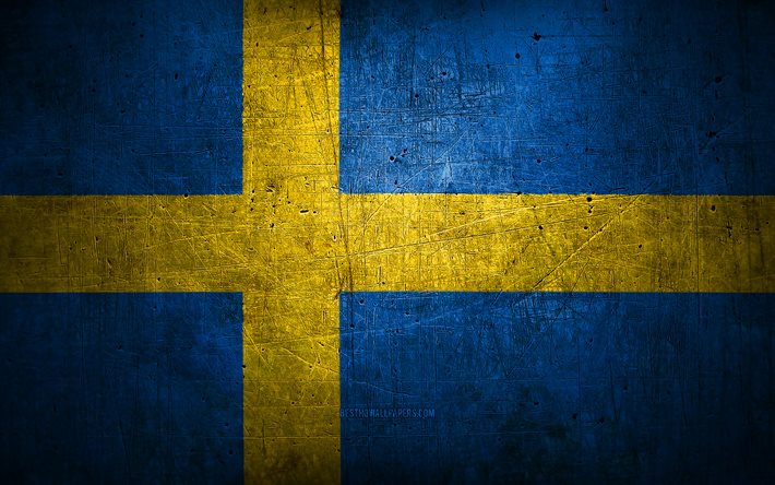 schwedische metallflagge, grunge-kunst, europ&#228;ische l&#228;nder, tag von schweden, nationale symbole, schwedenflagge, metallflaggen, flagge von schweden, europa, schwedische flagge, schweden