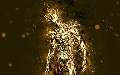 Gold Foil Groot, 4k, bruna neonljus, Fortnite Battle Royale, Fortnite -karakt&#228;rer, Gold Foil Groot Skin, Fortnite, Gold Foil Groot Fortnite