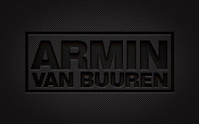 Armin van Buuren karbon logosu, 4k, grunge sanat, karbon arka plan, yaratıcı, Armin van Buuren siyah logosu, Hollandalı DJ&#39;ler, Armin van Buuren logosu, Armin van Buuren