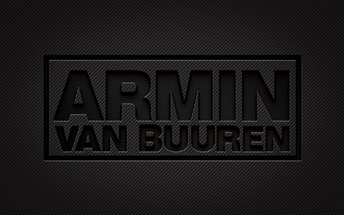 Armin van Buuren karbon logosu, 4k, grunge sanat, karbon arka plan, yaratıcı, Armin van Buuren siyah logosu, Hollandalı DJ&#39;ler, Armin van Buuren logosu, Armin van Buuren